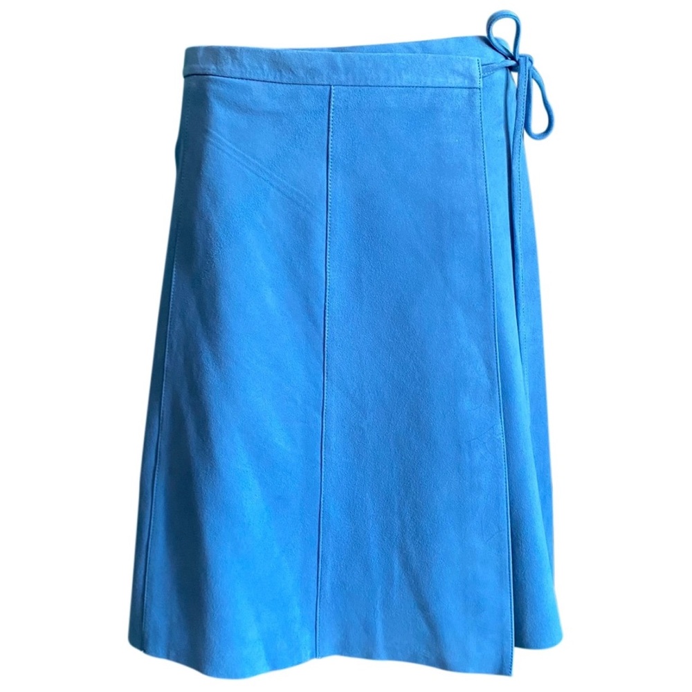 Hallhuber light blue suede mid length skirt